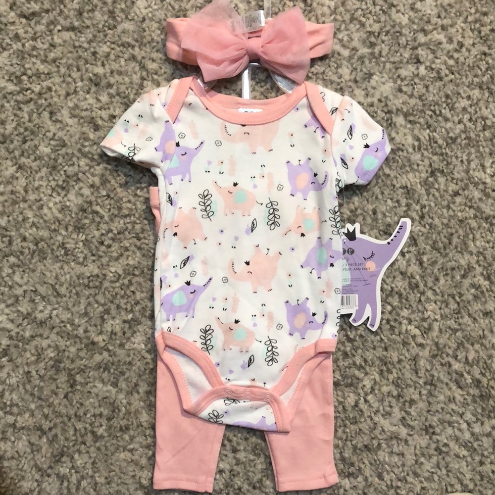 Girls Infant 3pc Set - Headband, Bodysuit and Pant